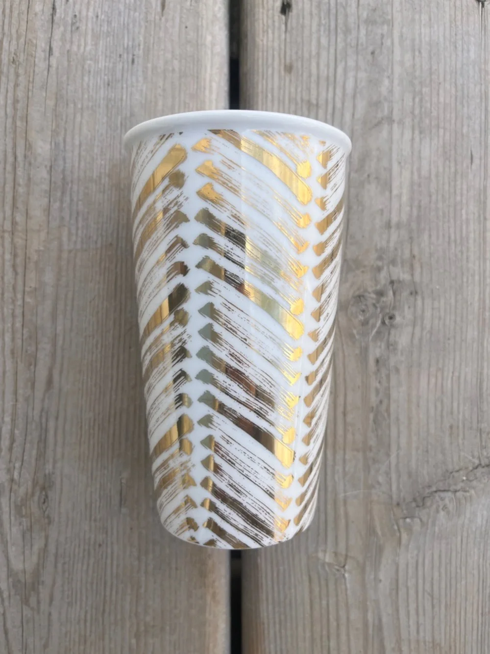 2015 Starbucks Gold Lid Gold Chevron Mermaid Ceramic Travel Tumbler Mug. - Picture 2 of 8